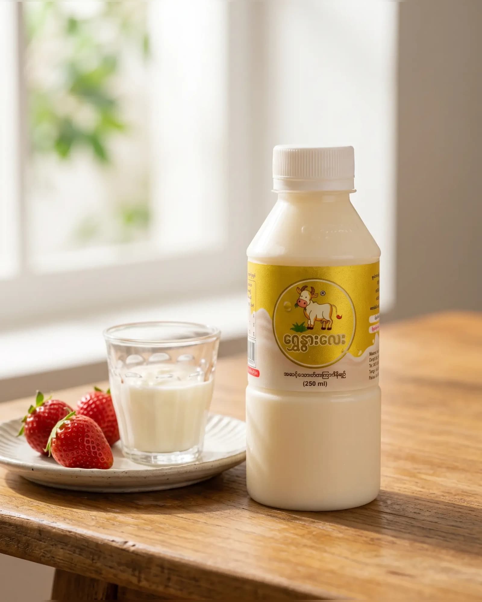 Sugar Yogurt 250ml bottle on a sunlit table